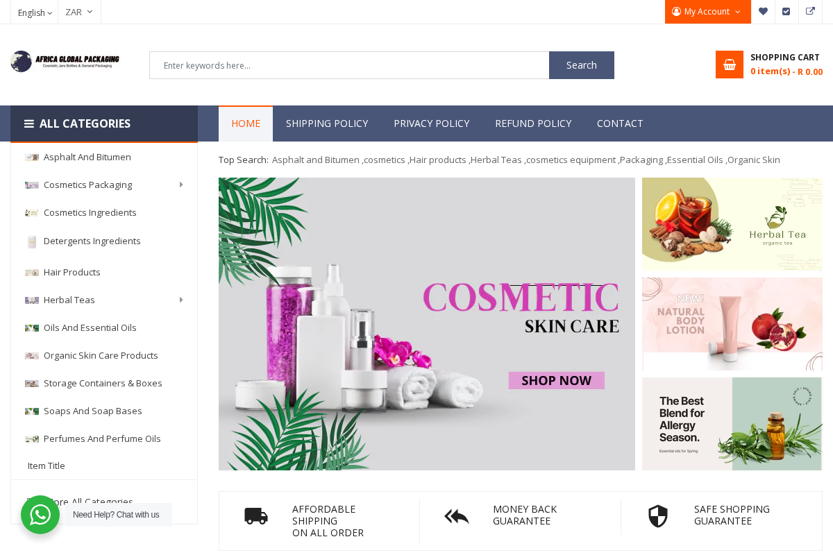 Africa Global Packaging homepage screenshot