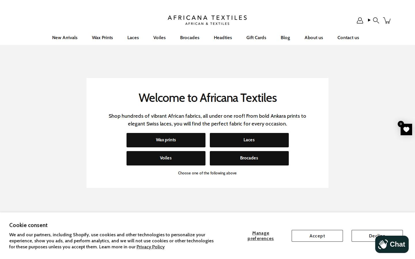 africanatextiles.com homepage screenshot