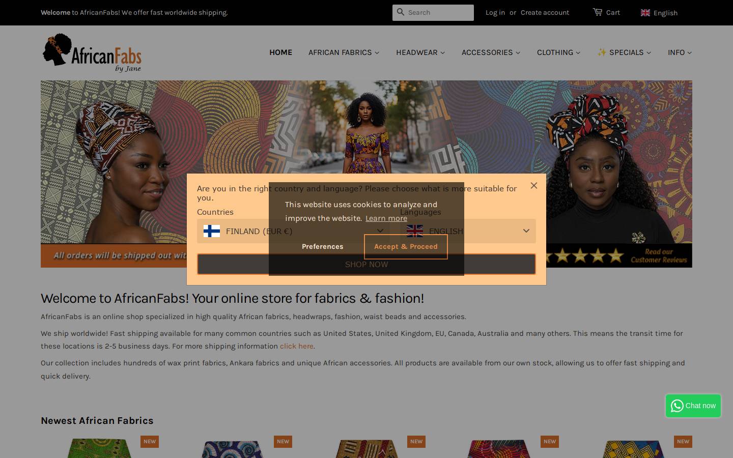 Africanfabs homepage screenshot