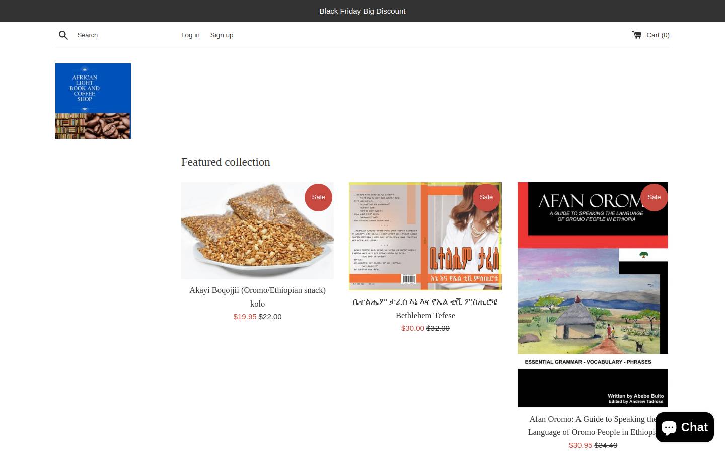 africanlightbookandcoffeeshop.com homepage screenshot