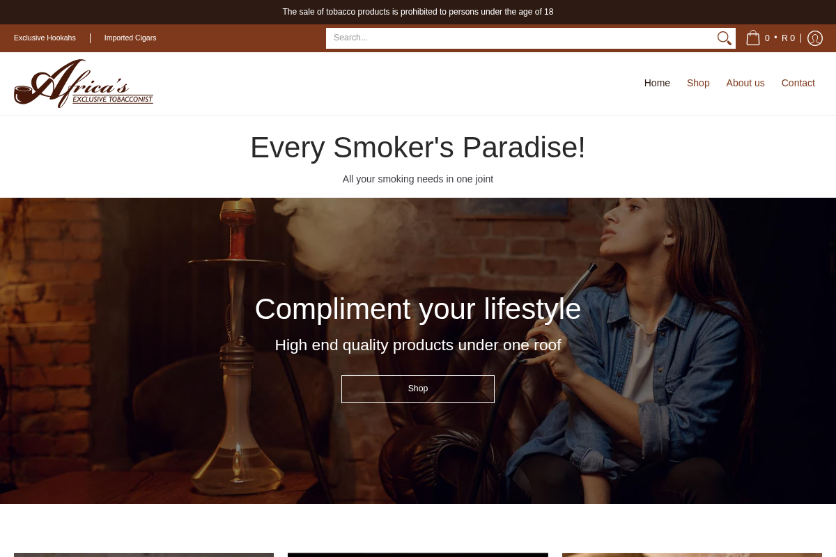 africas exclusive tobacconist homepage screenshot