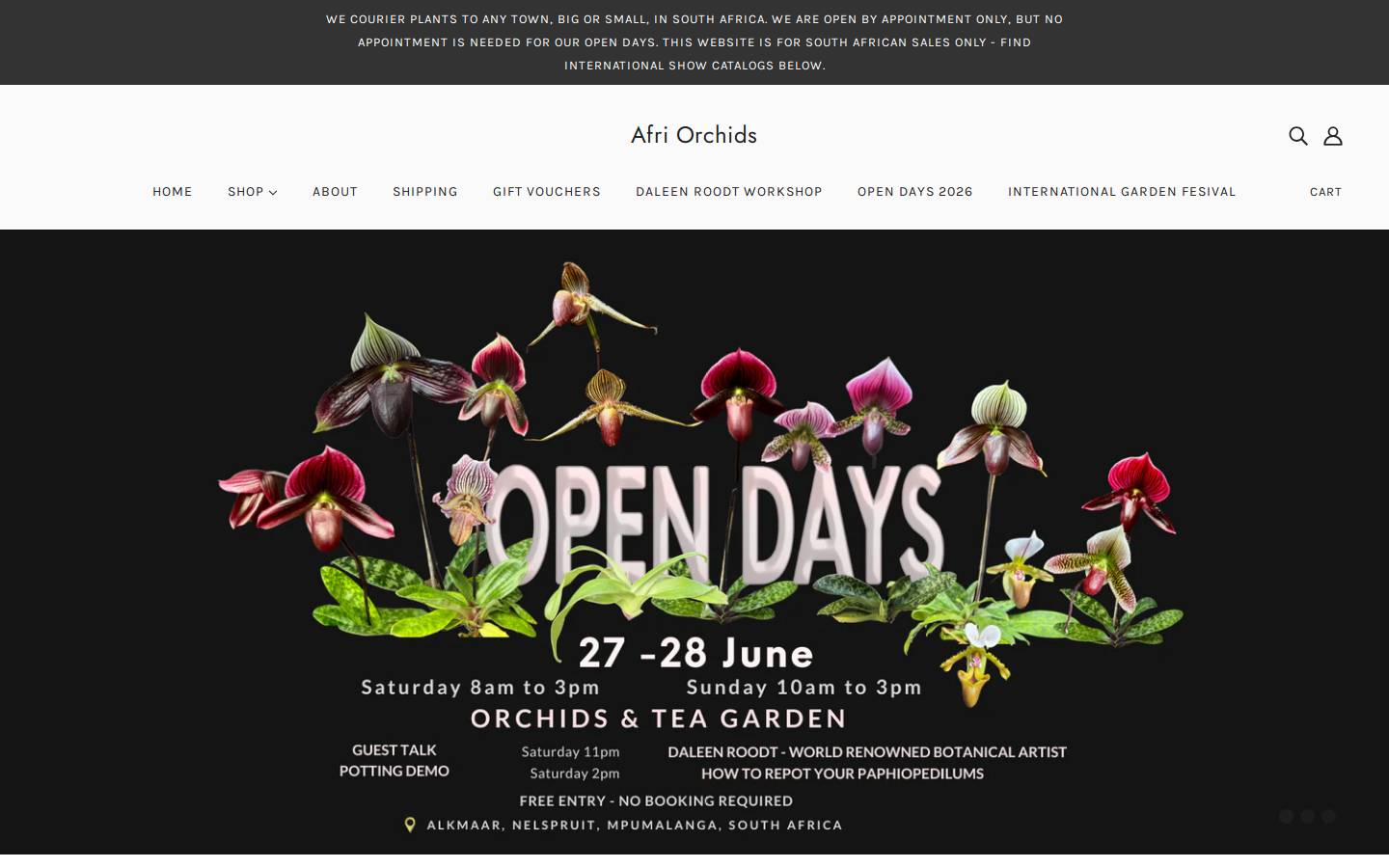 afriorchids.co.za homepage screenshot