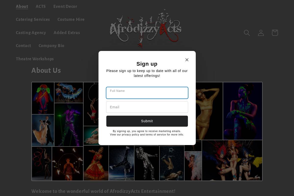 afrodizzyacts.co.za homepage screenshot