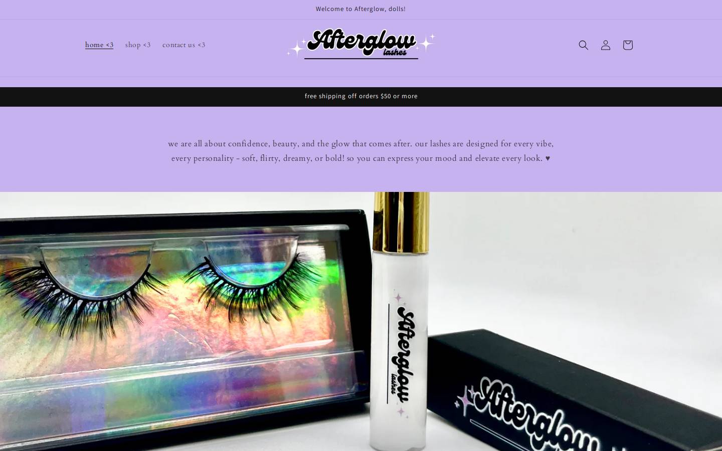 afterglowlashes.com homepage screenshot