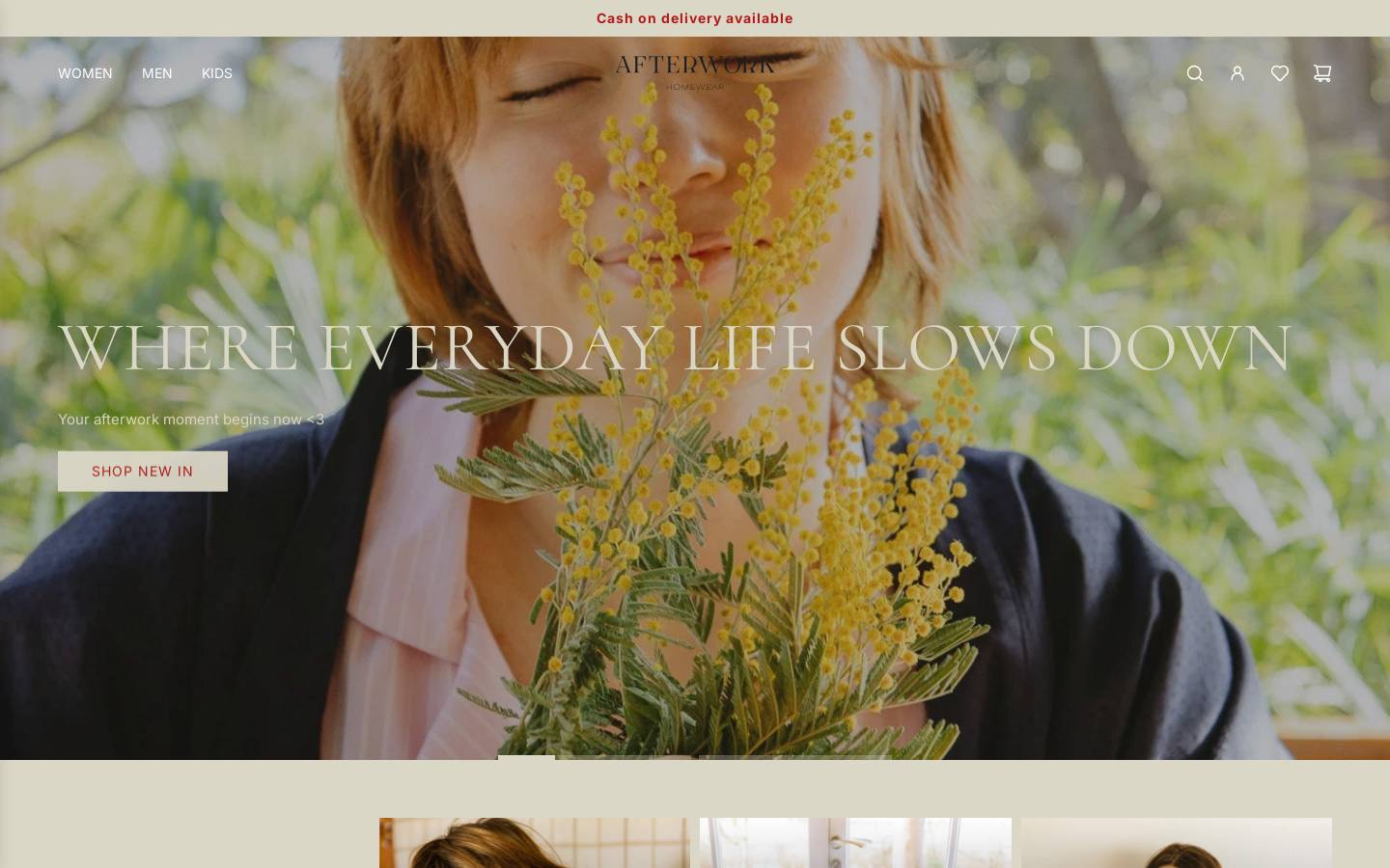 afterworkhomewear.com homepage screenshot