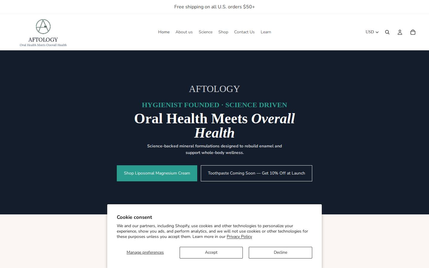 aftology.shop homepage screenshot