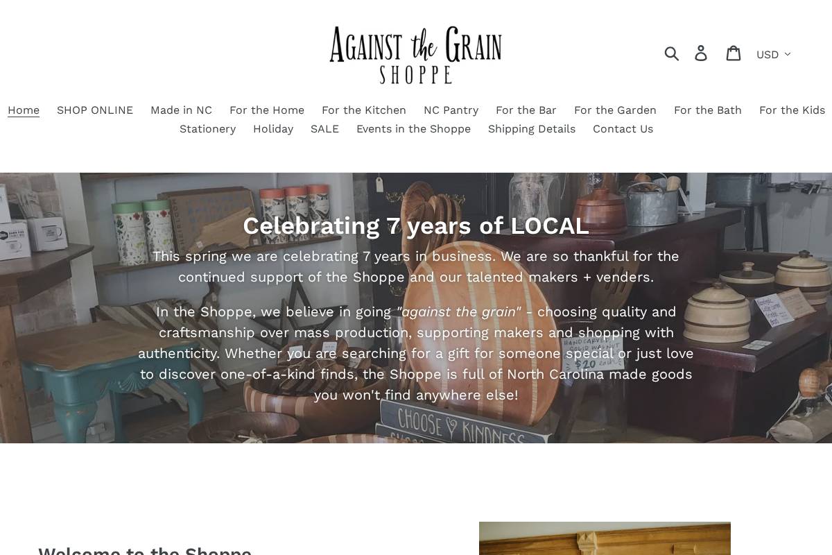 againstthegrainshoppe.com homepage screenshot