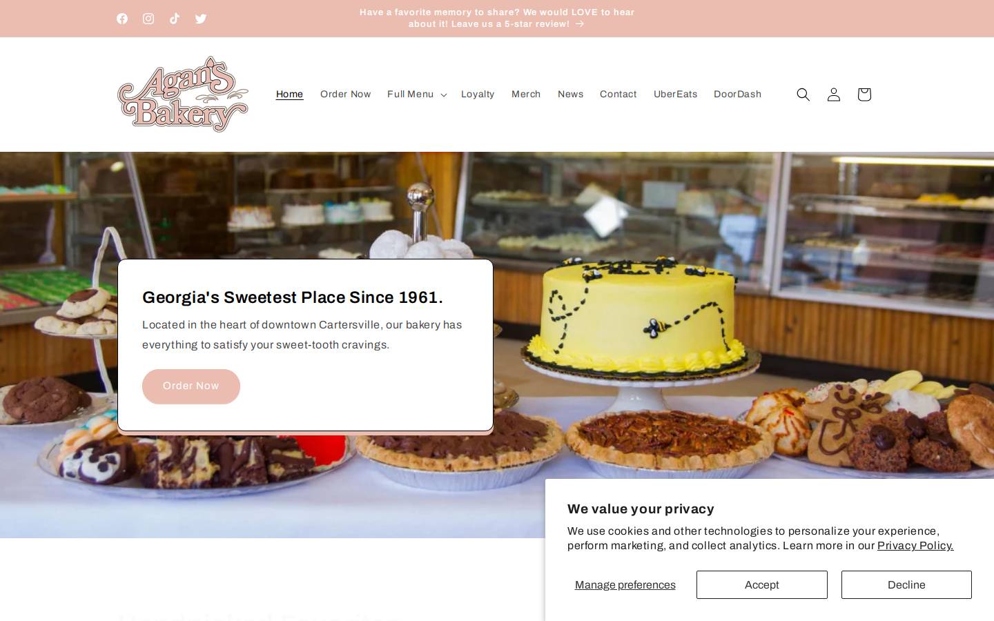 agansbakery.com homepage screenshot