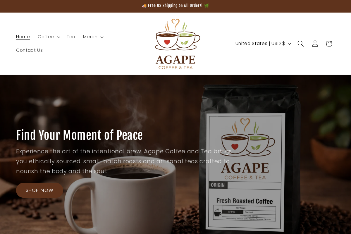 Agape Coffee and Tea homepage screenshot