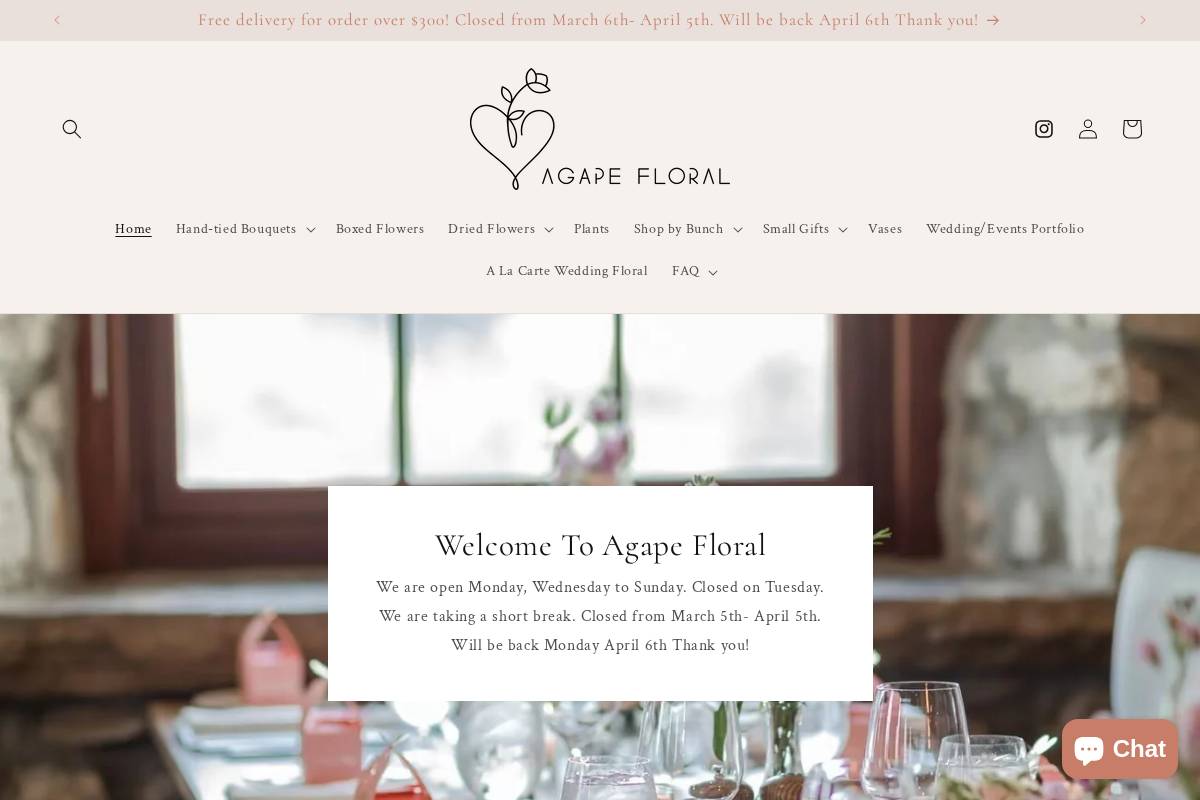 Agape Floral Studio homepage screenshot