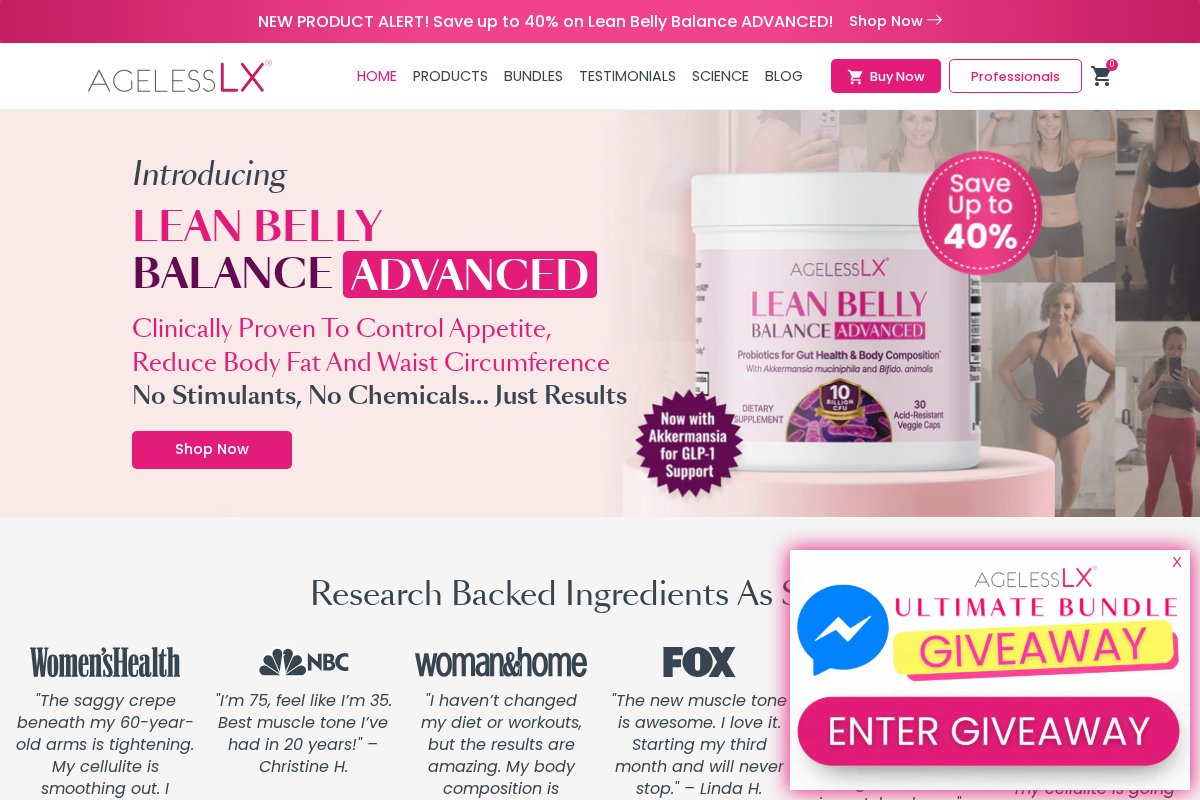 Agelesslx homepage screenshot