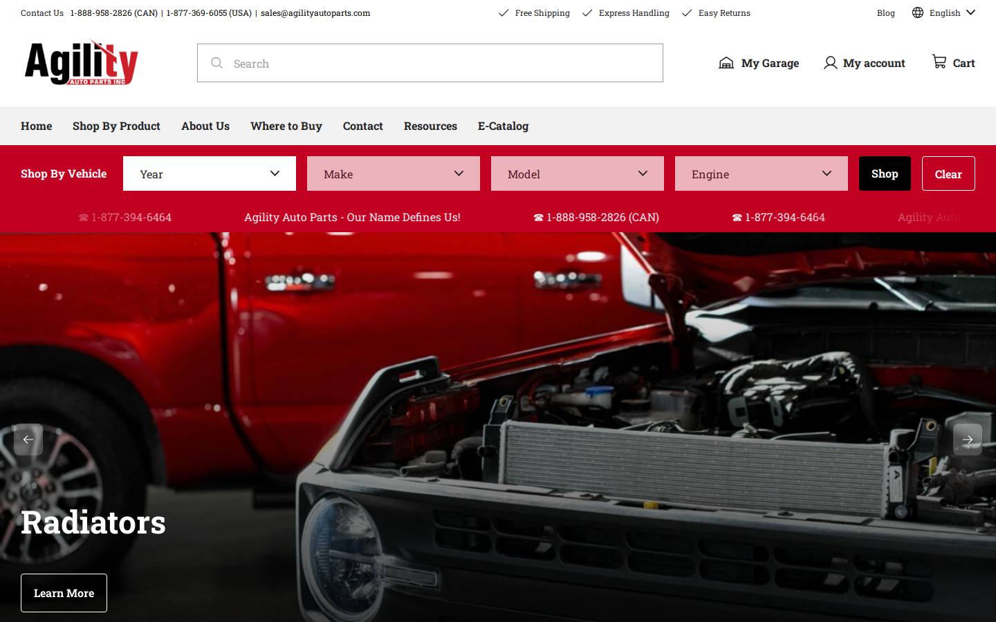 agilityautoparts.com homepage screenshot