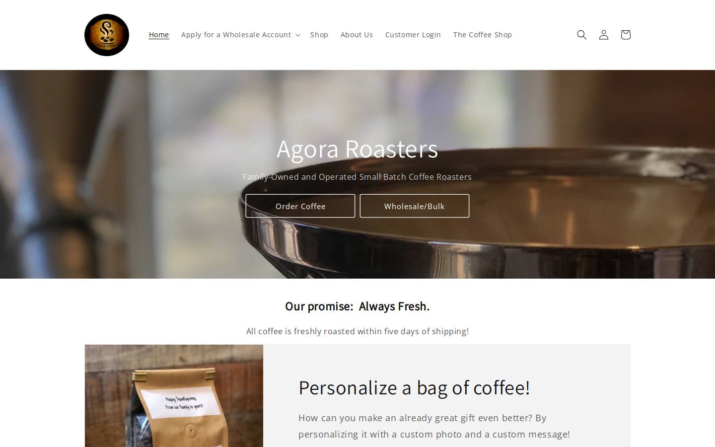 agoraroasters.com homepage screenshot