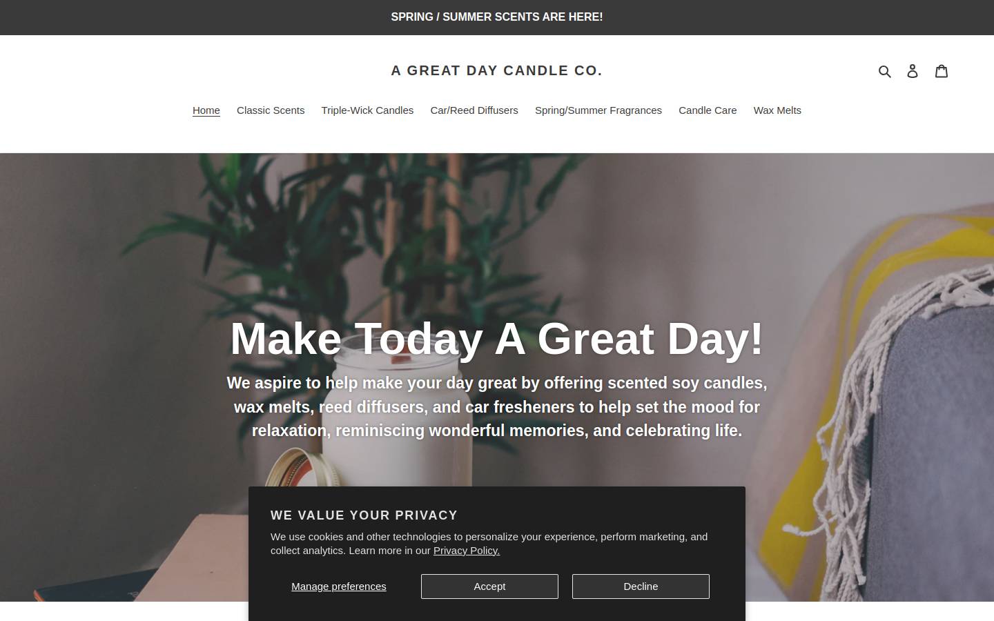 agreatdaycandle.com homepage screenshot