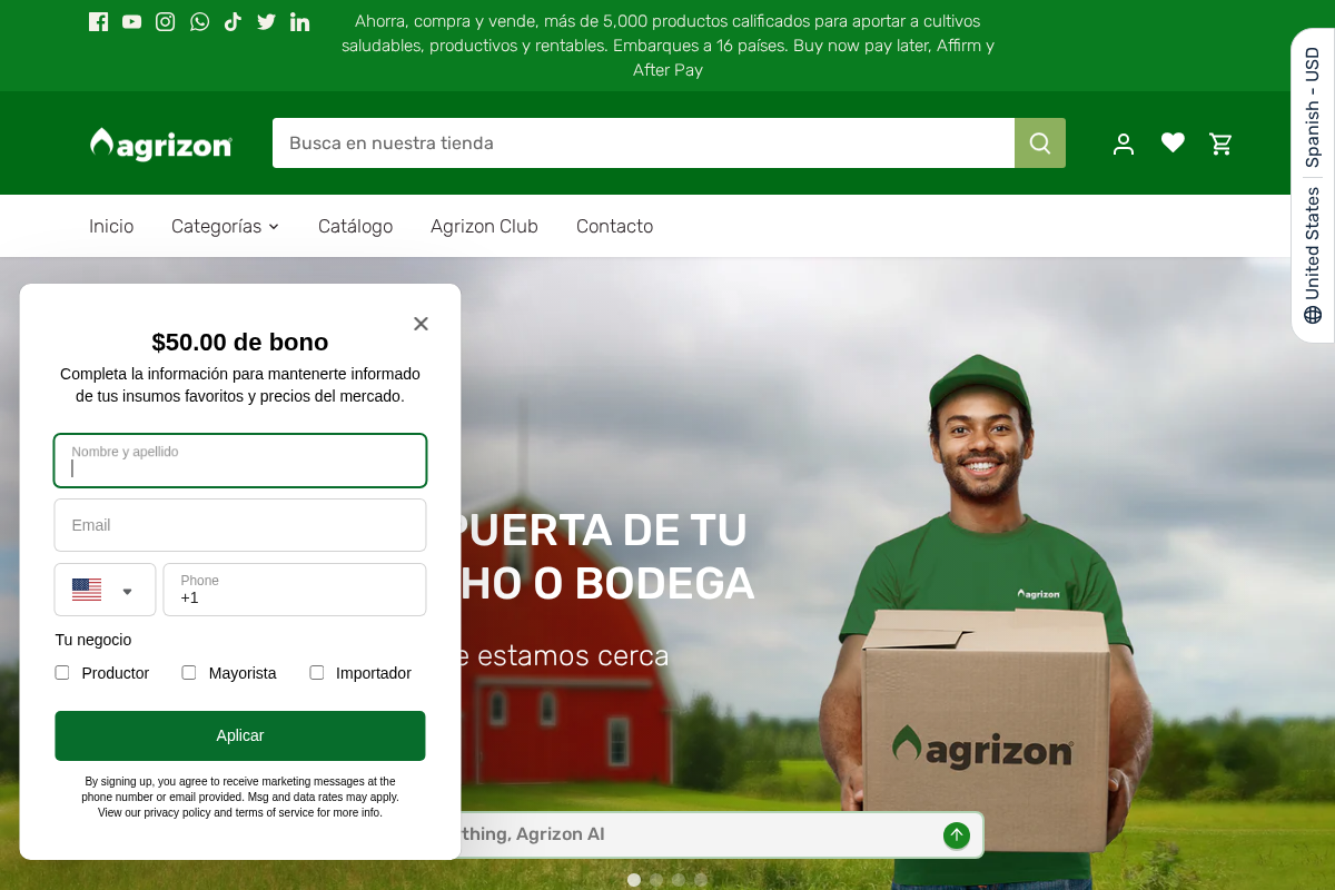 Agrizon.com homepage screenshot