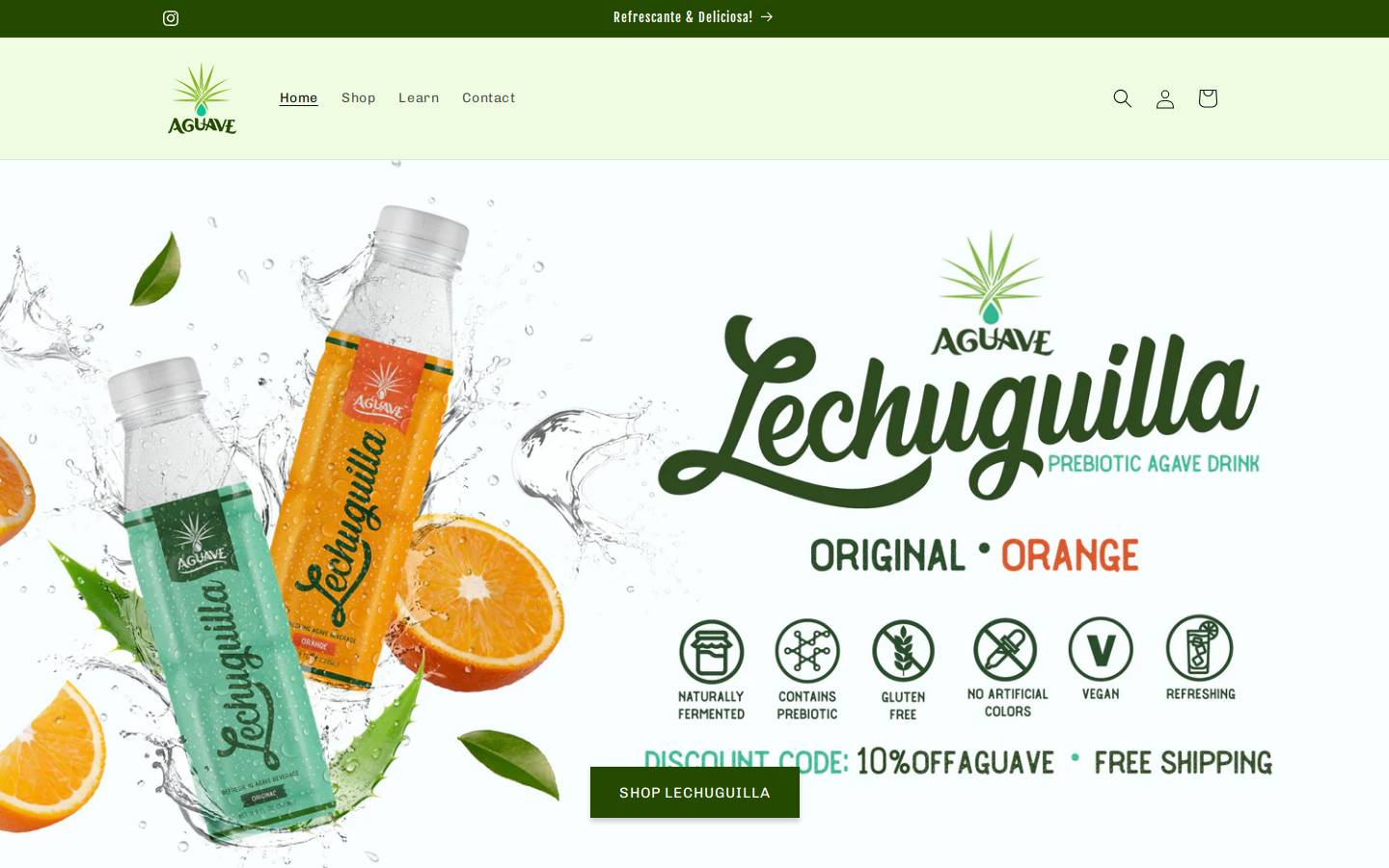 aguavedrink.com homepage screenshot