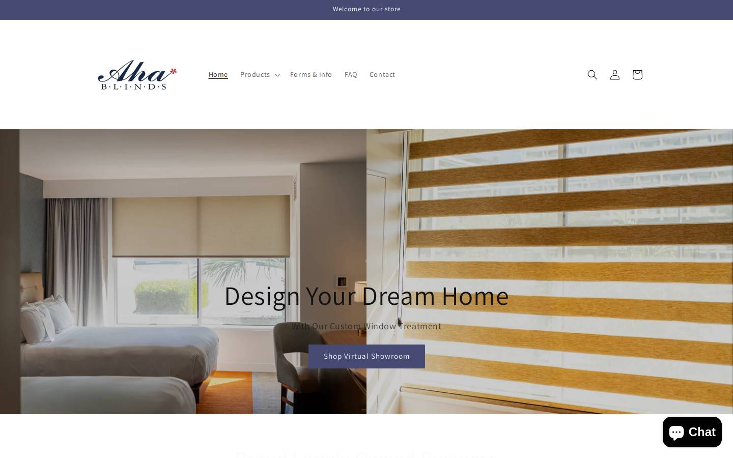 ahablinds.com homepage screenshot