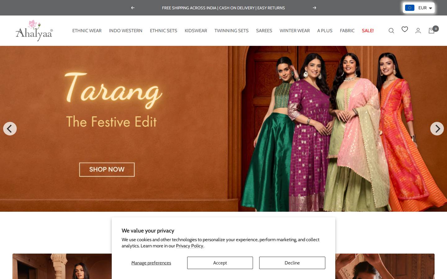 ahalyaa.com homepage screenshot