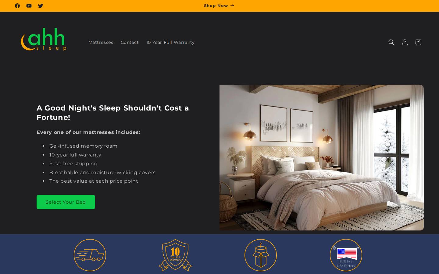 ahhsleep.com homepage screenshot