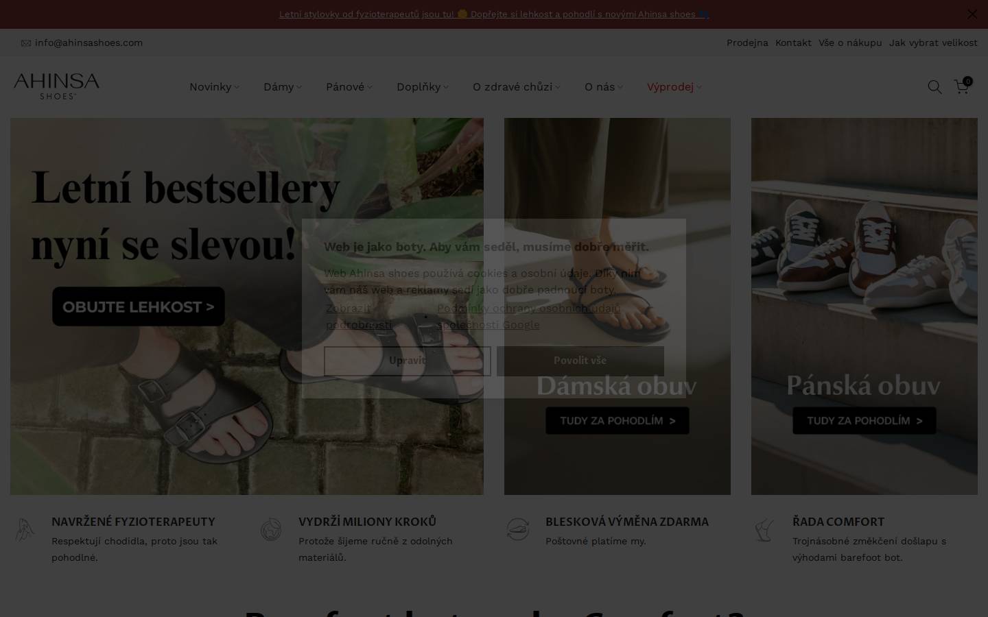 ahinsashoes.com homepage screenshot