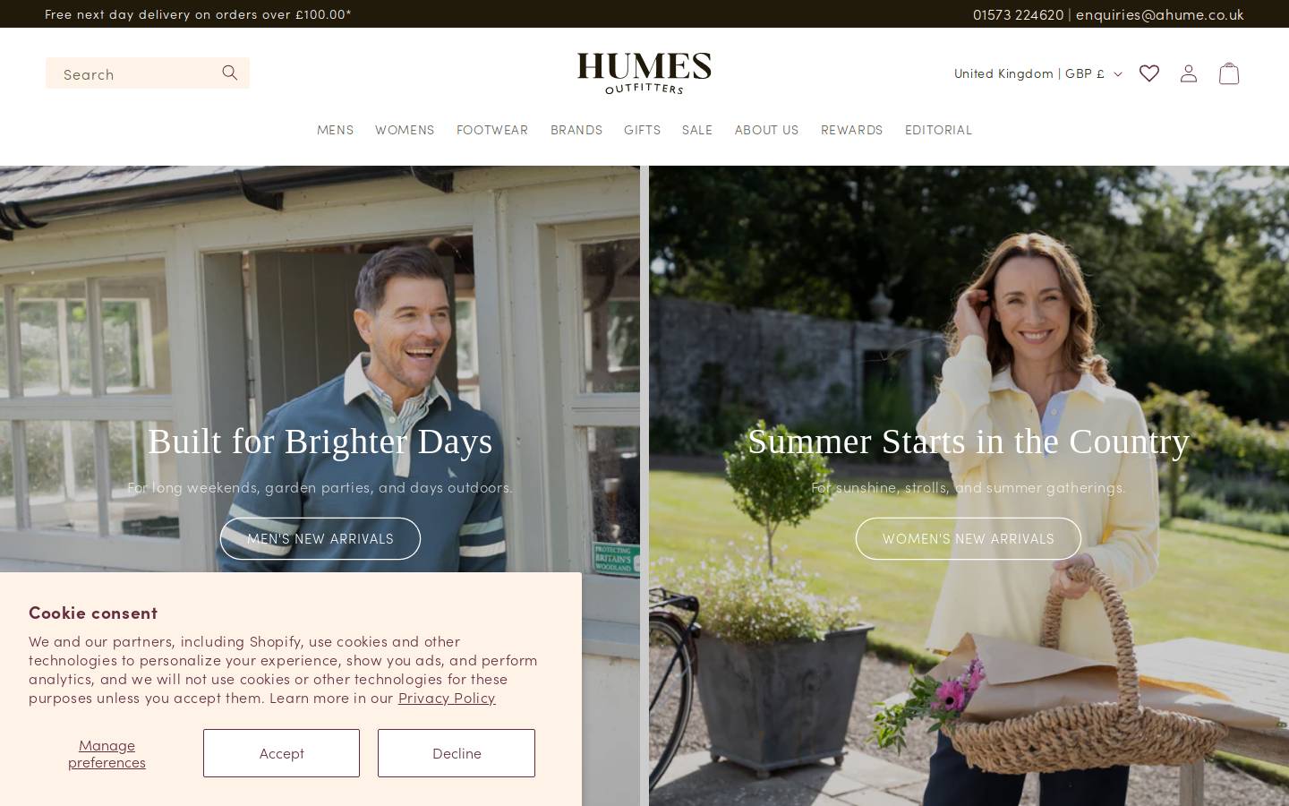 A Hume Country Clothing homepage screenshot