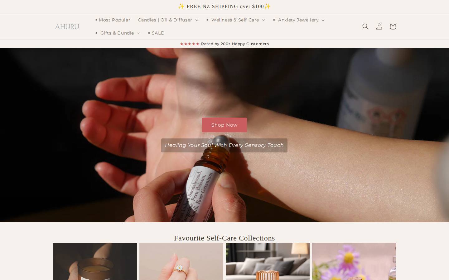 ahurucandles.com homepage screenshot
