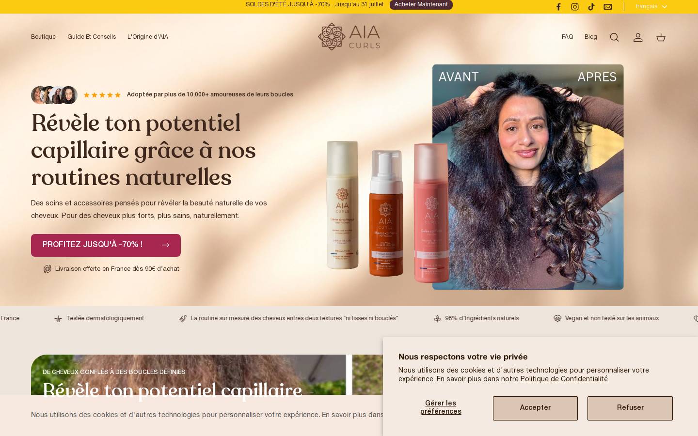 AIA Curls homepage screenshot