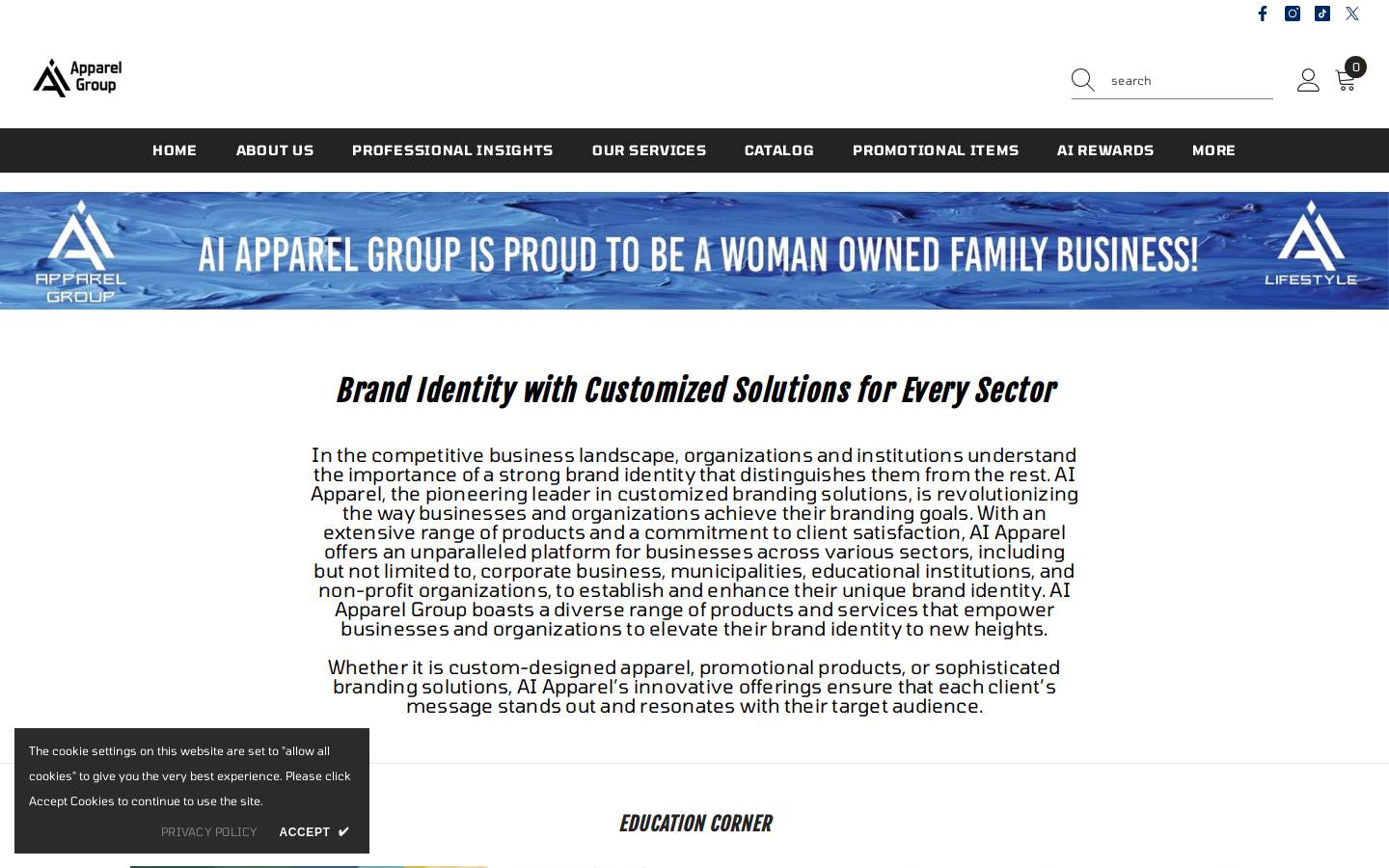 aiapparelgroup.com homepage screenshot