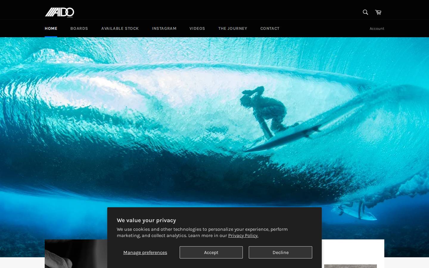 aidosurfboards.com homepage screenshot