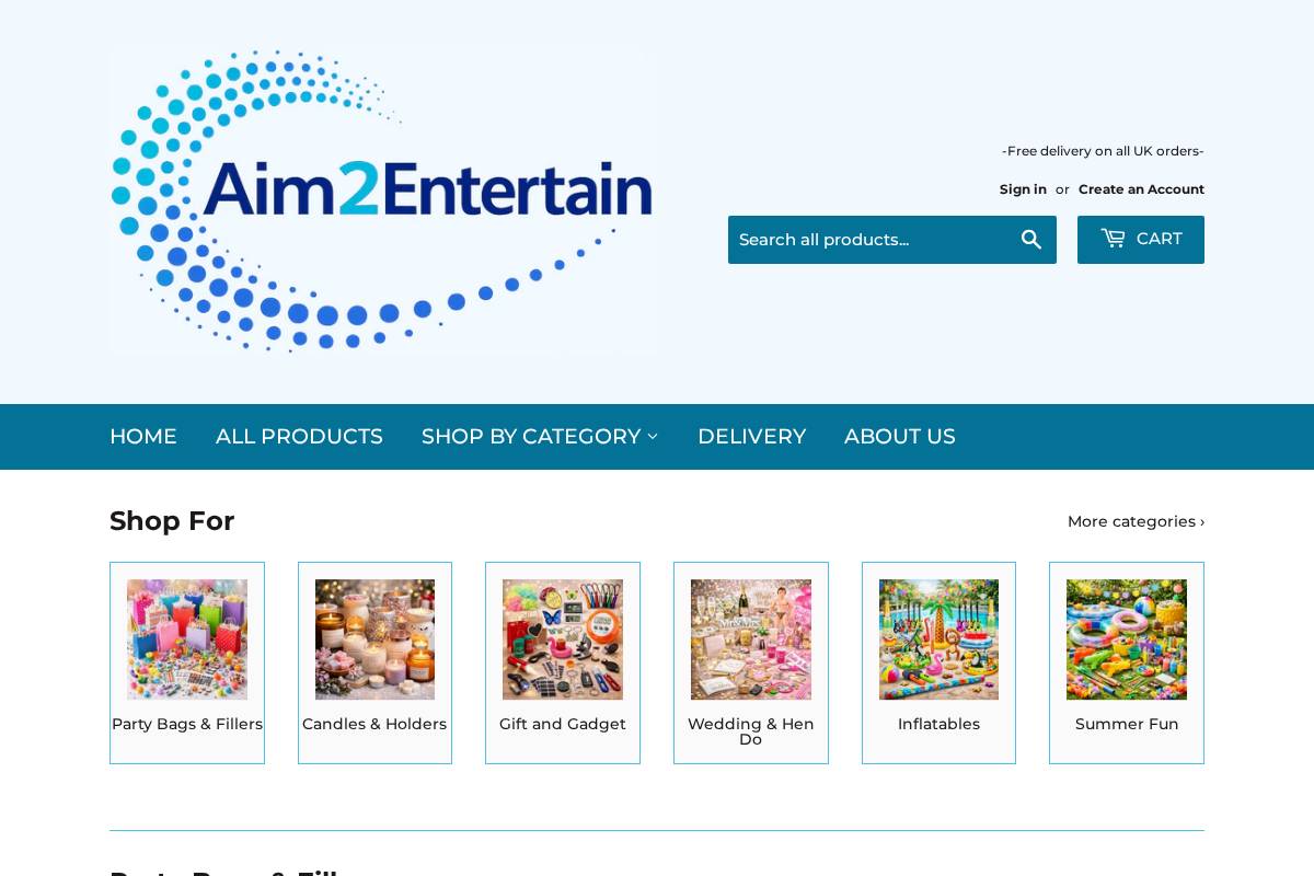 aim2entertain.co.uk homepage screenshot