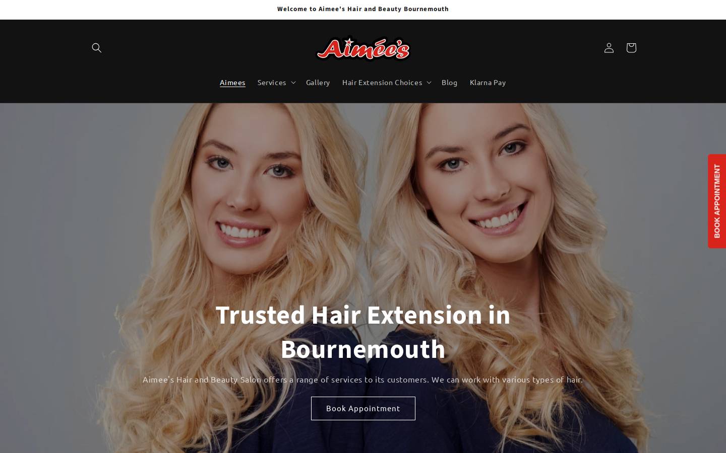 aimeeshairandbeauty.co.uk homepage screenshot