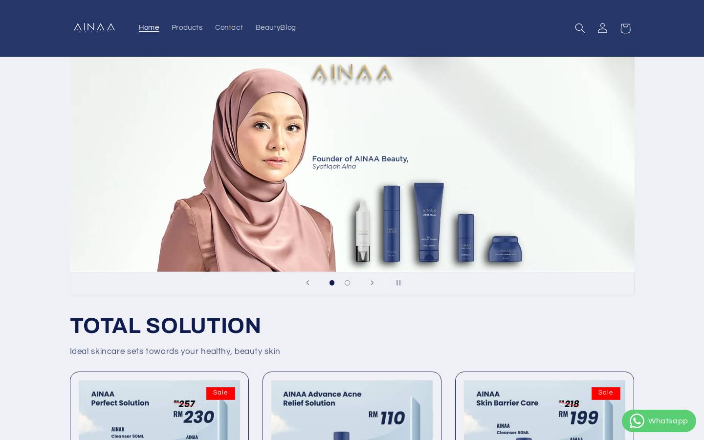 ainaabeautyonline.com homepage screenshot