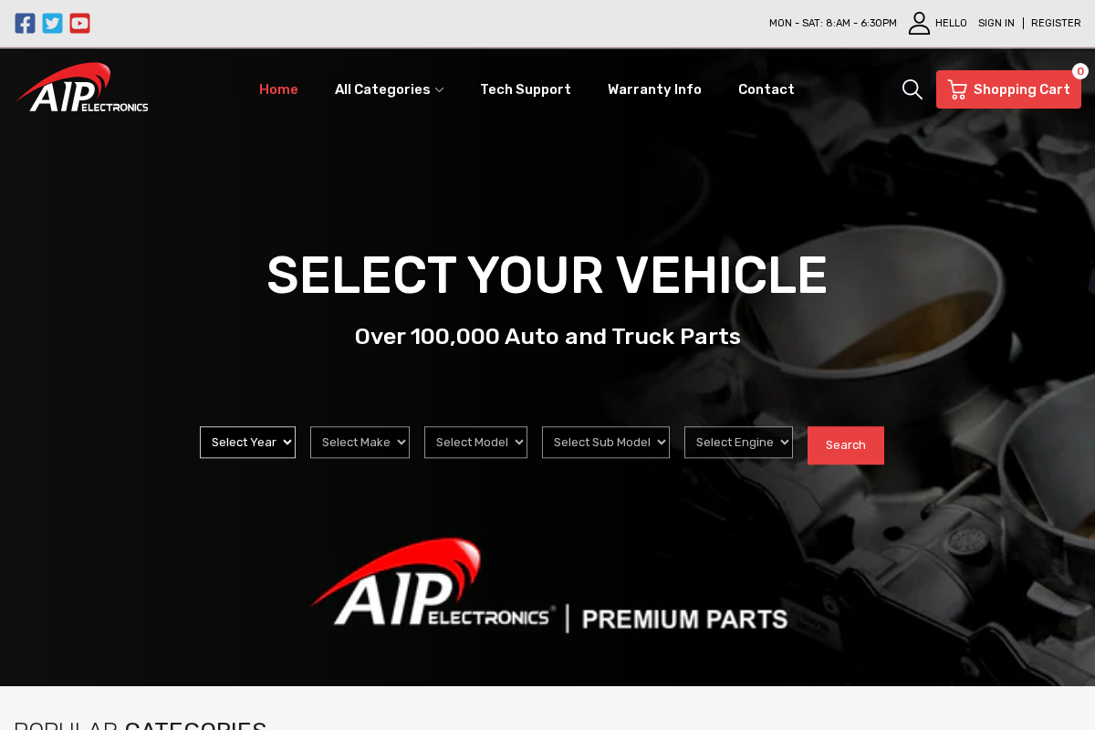 AIP Electronics homepage screenshot