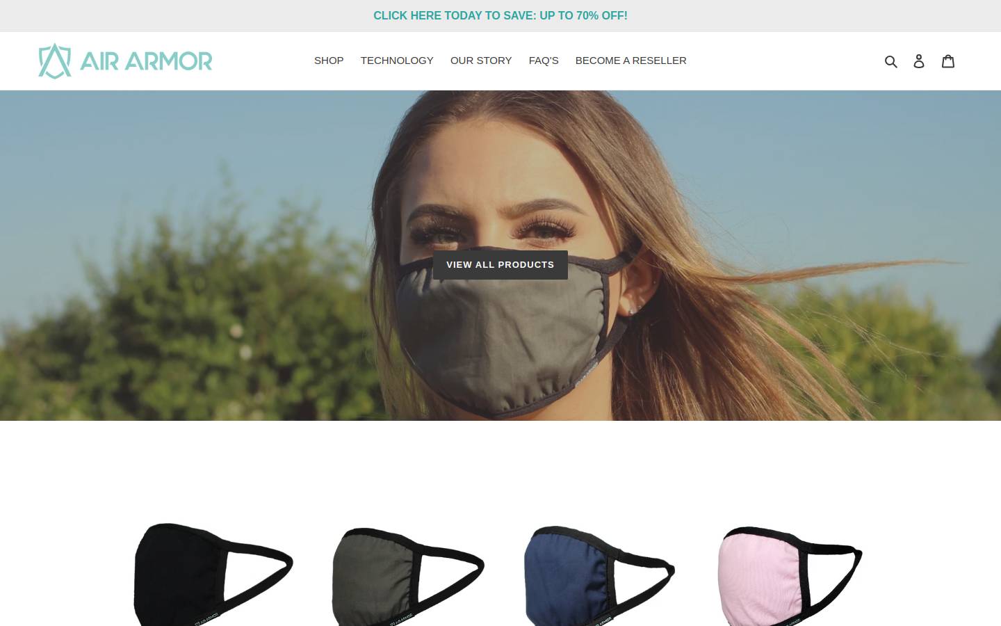 airarmormasks.com homepage screenshot