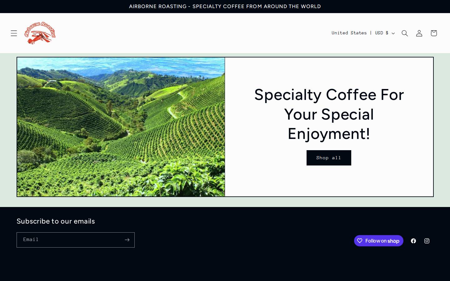 airborne-roasting.com homepage screenshot