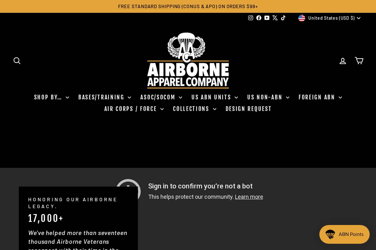 airborneapparelcompany.com homepage screenshot