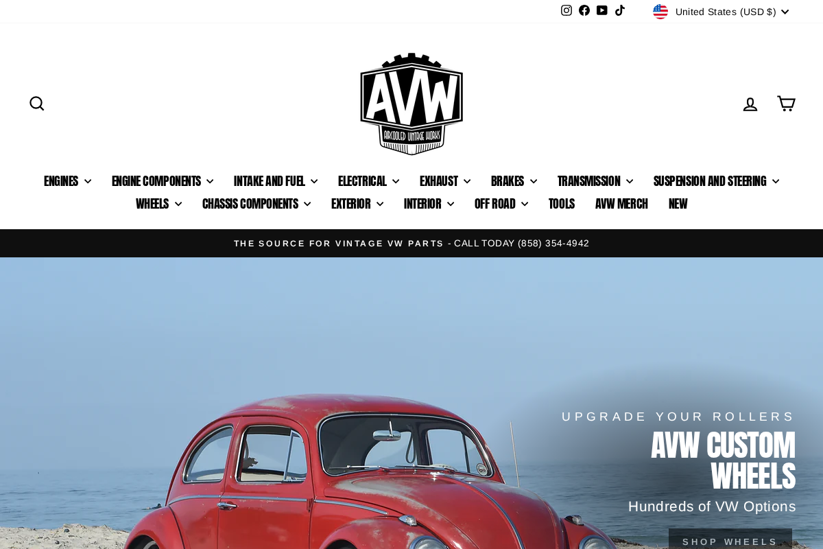 Aircooled Vintage Works homepage screenshot