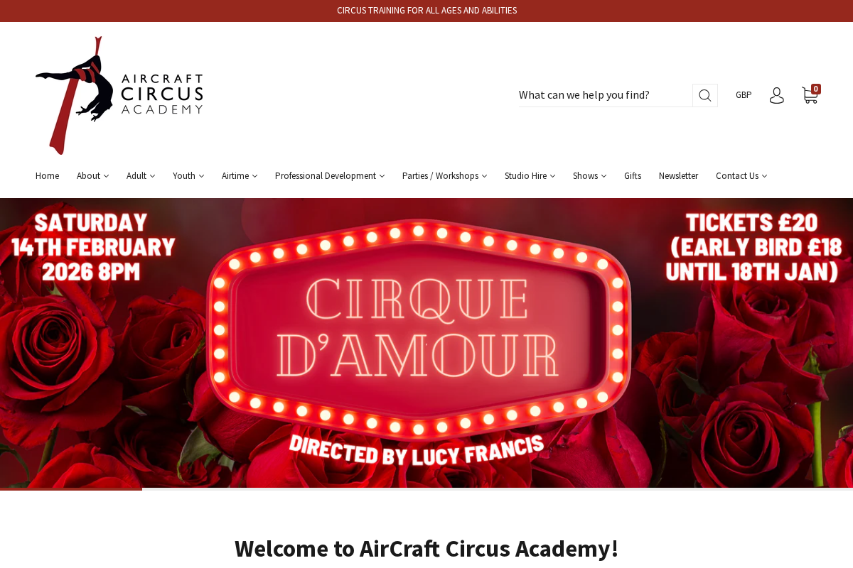 AirCraft Circus Academy Performance & Circus Training in London homepage screenshot