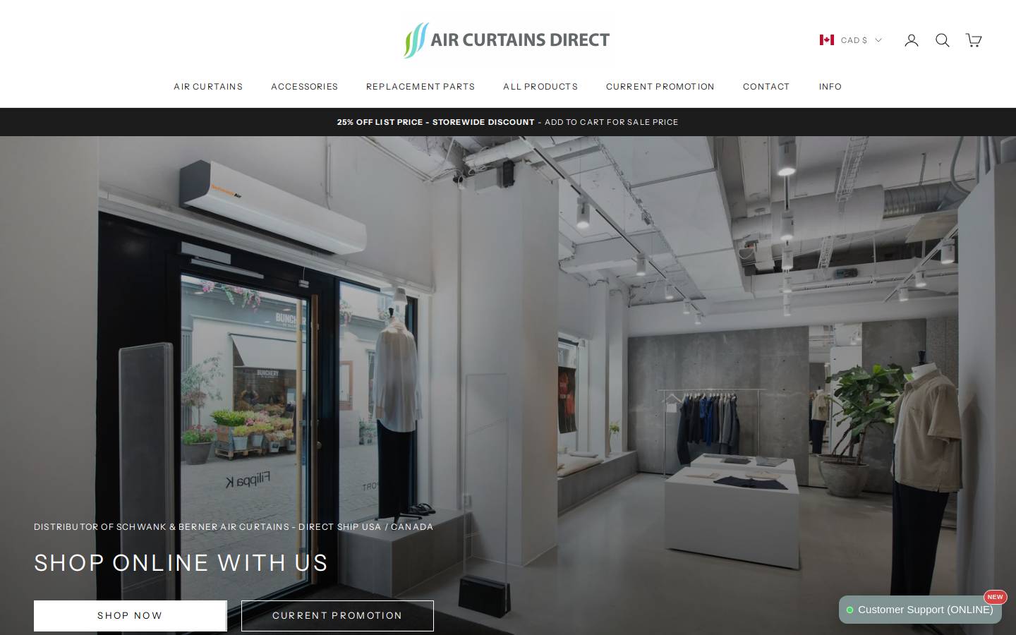 aircurtainsdirect.com homepage screenshot