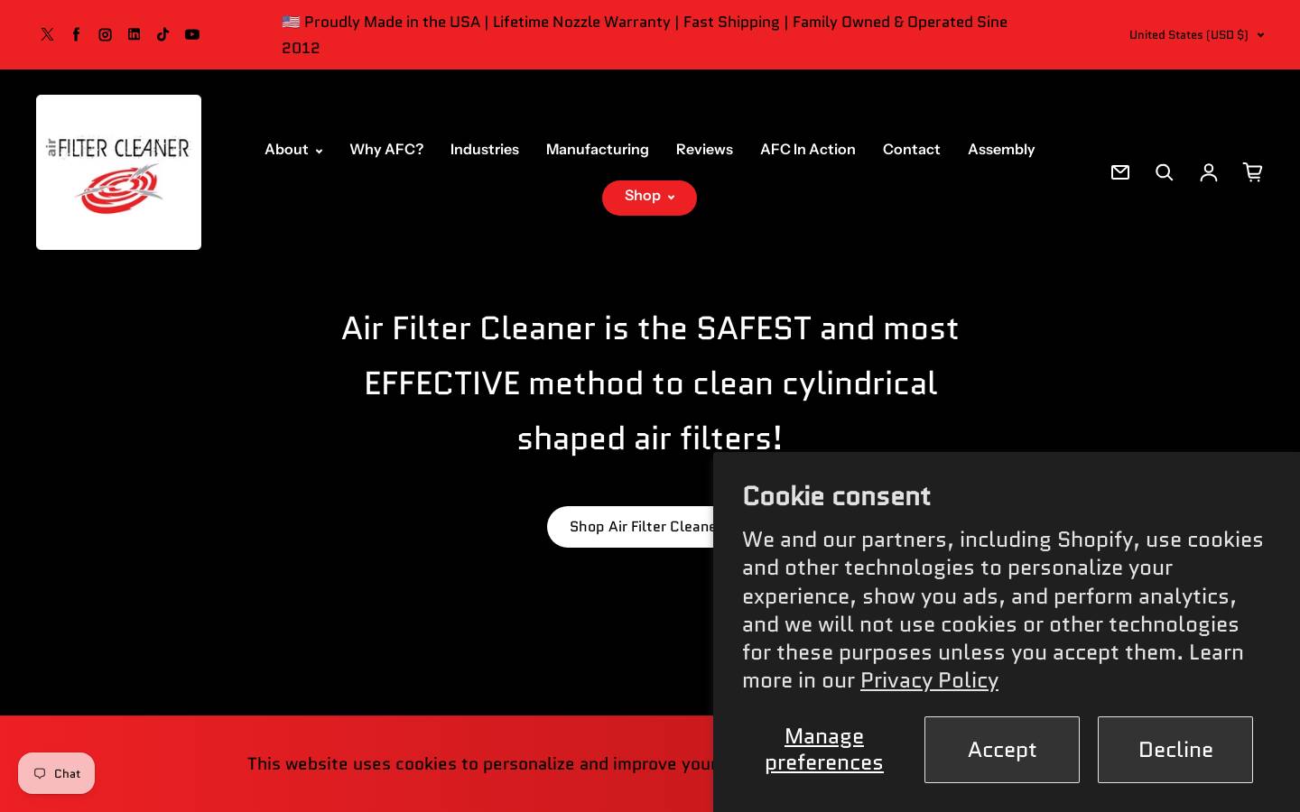 airfiltercleaner.com homepage screenshot
