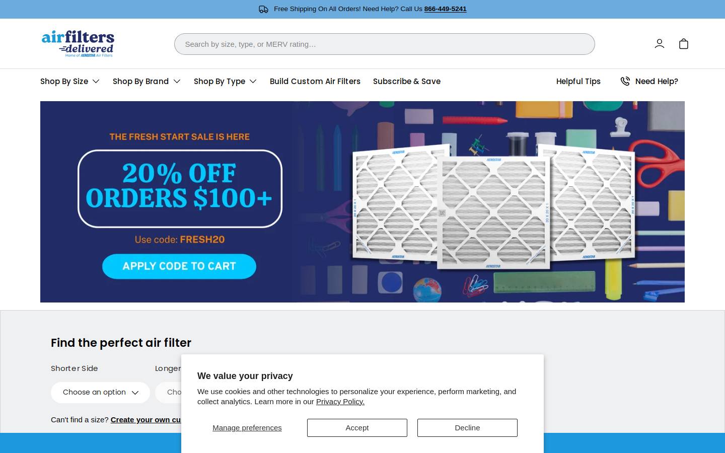Air Filters Delivered homepage screenshot