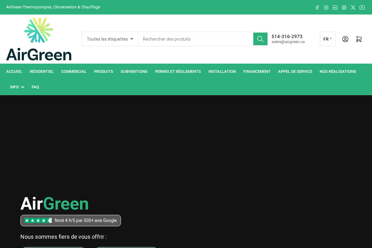 AirGreen Climatisation & Chauffage / Air Conditioning & Heating homepage screenshot