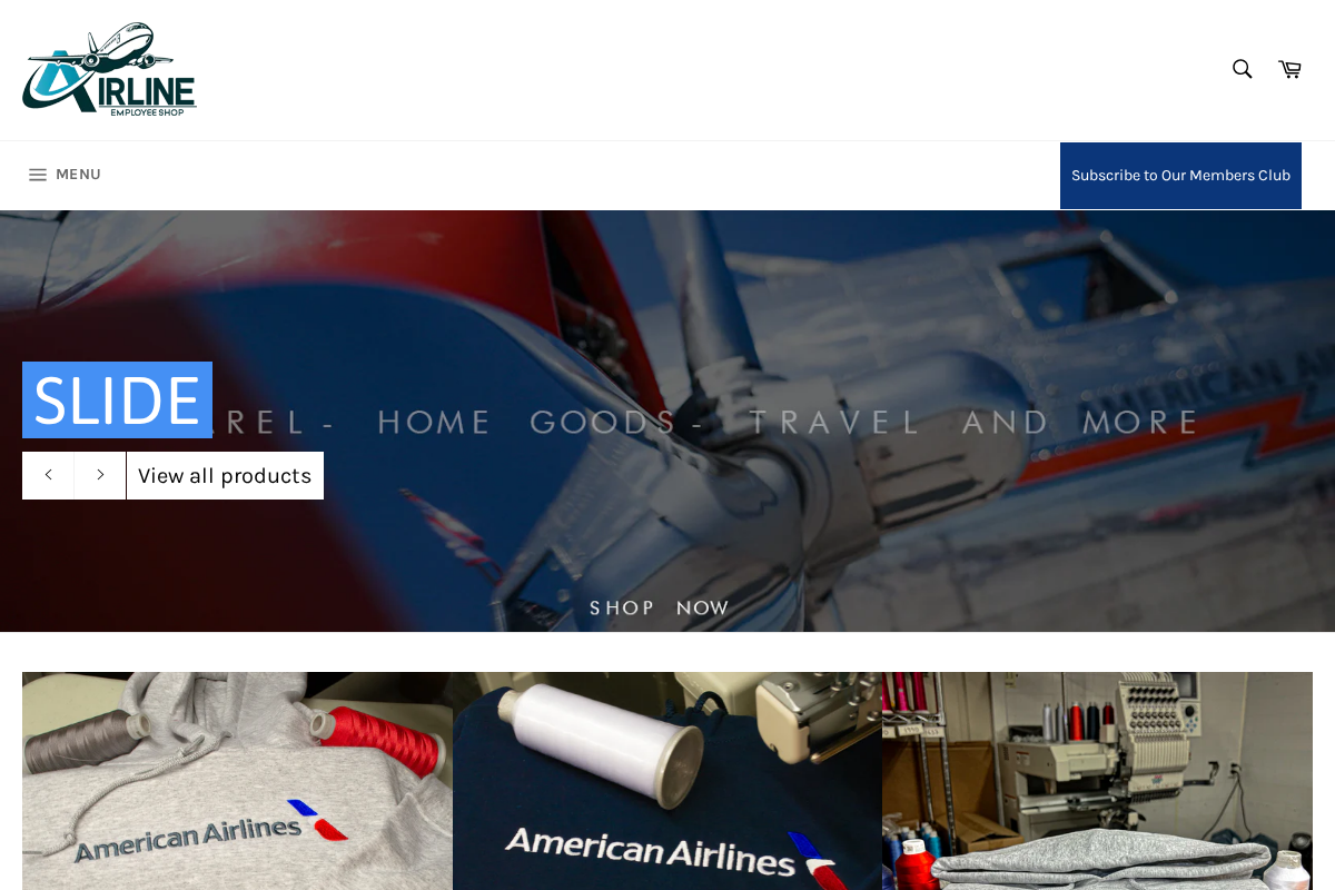 Airline Employee Shop homepage screenshot