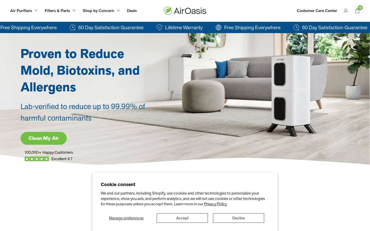 Air Oasis homepage screenshot