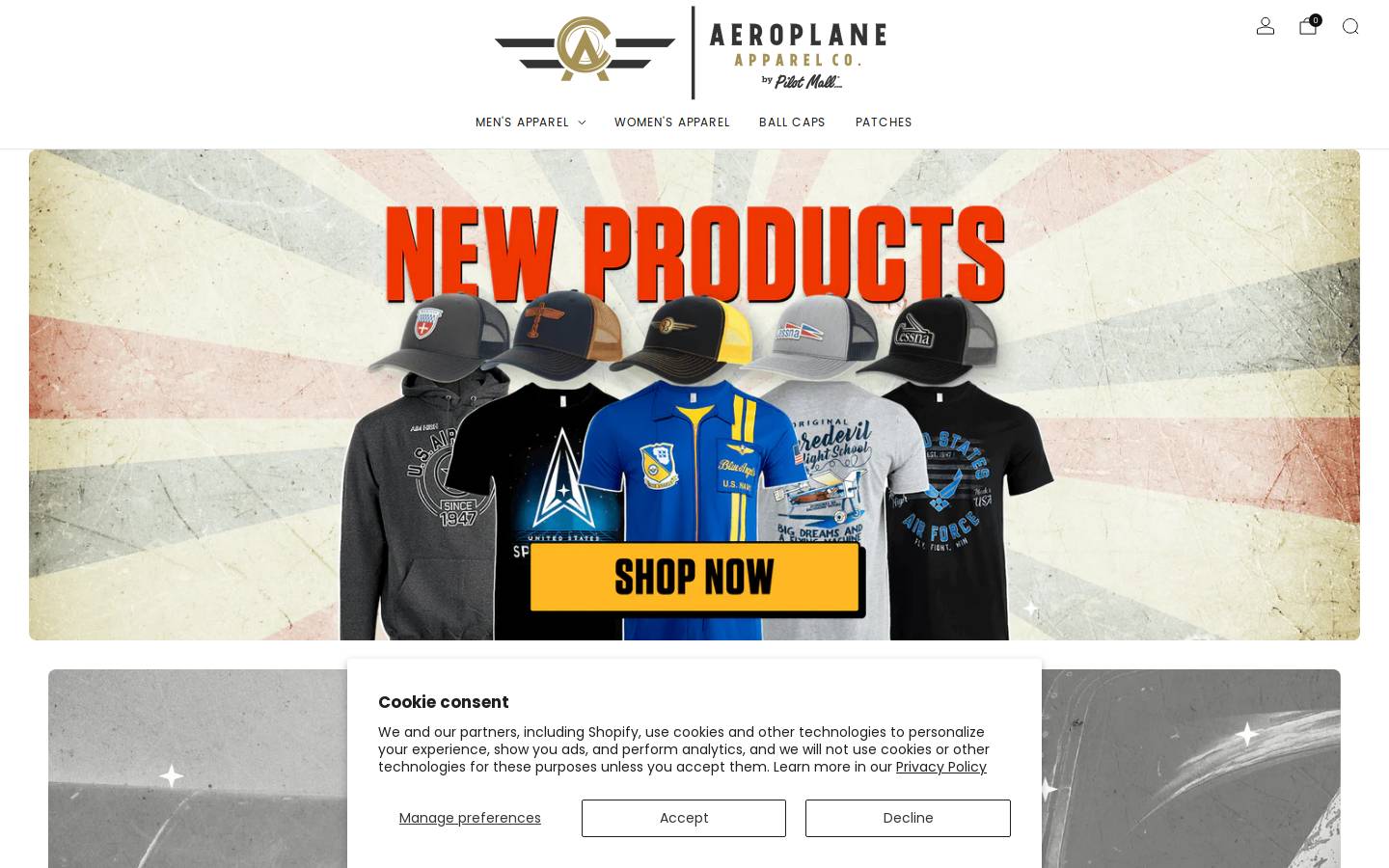 airplaneapparel.com homepage screenshot