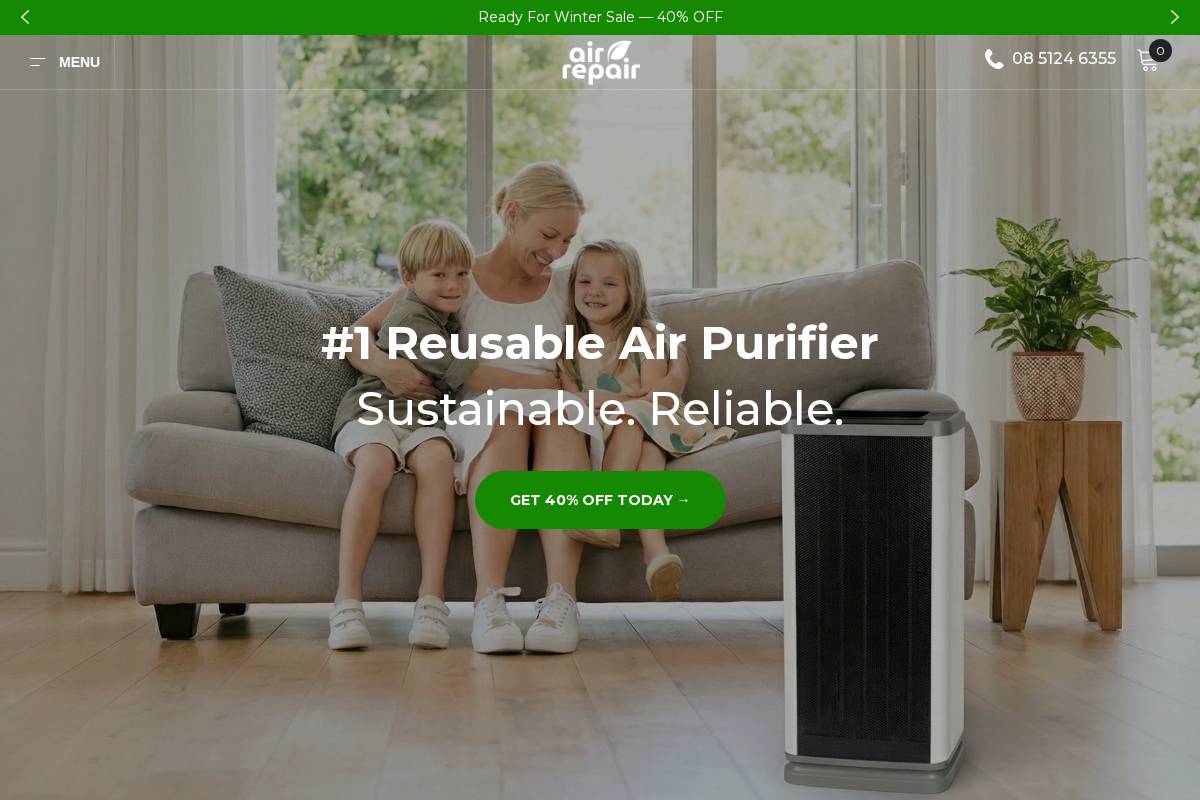Airrepairpurifiers homepage screenshot