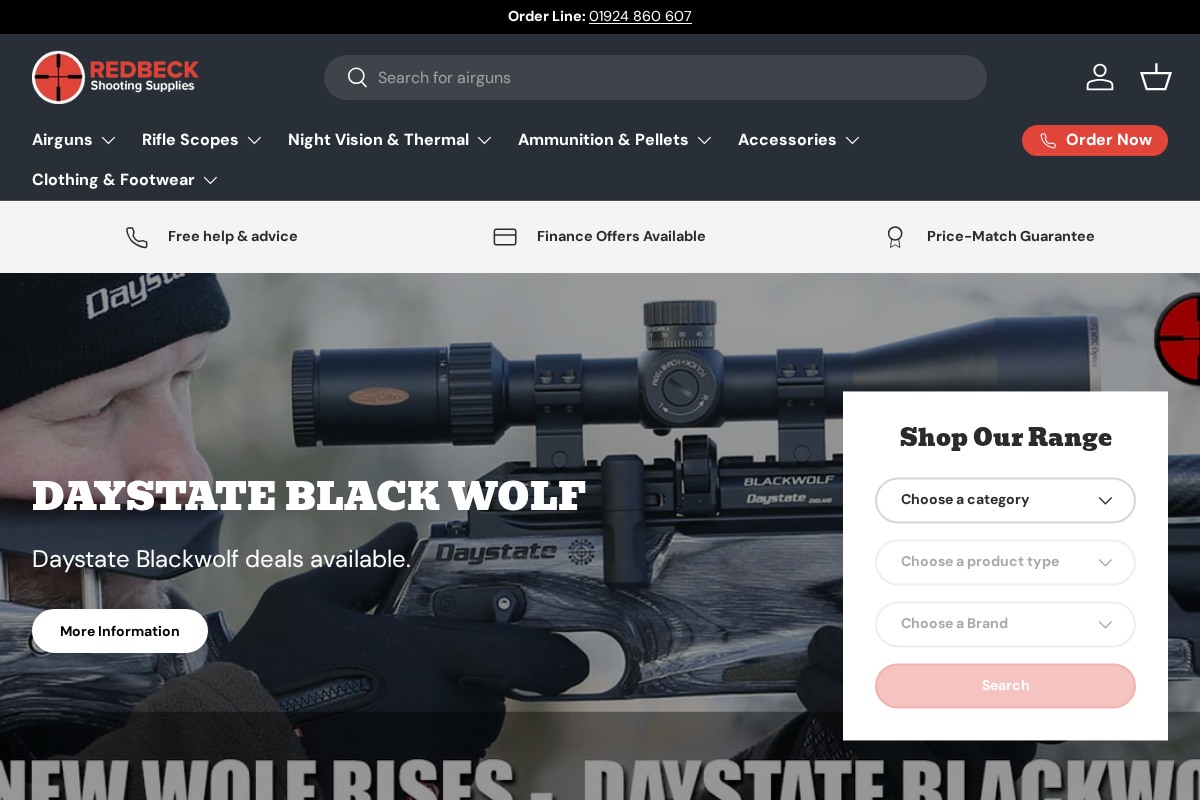 Redbeck Shooting Supplies homepage screenshot
