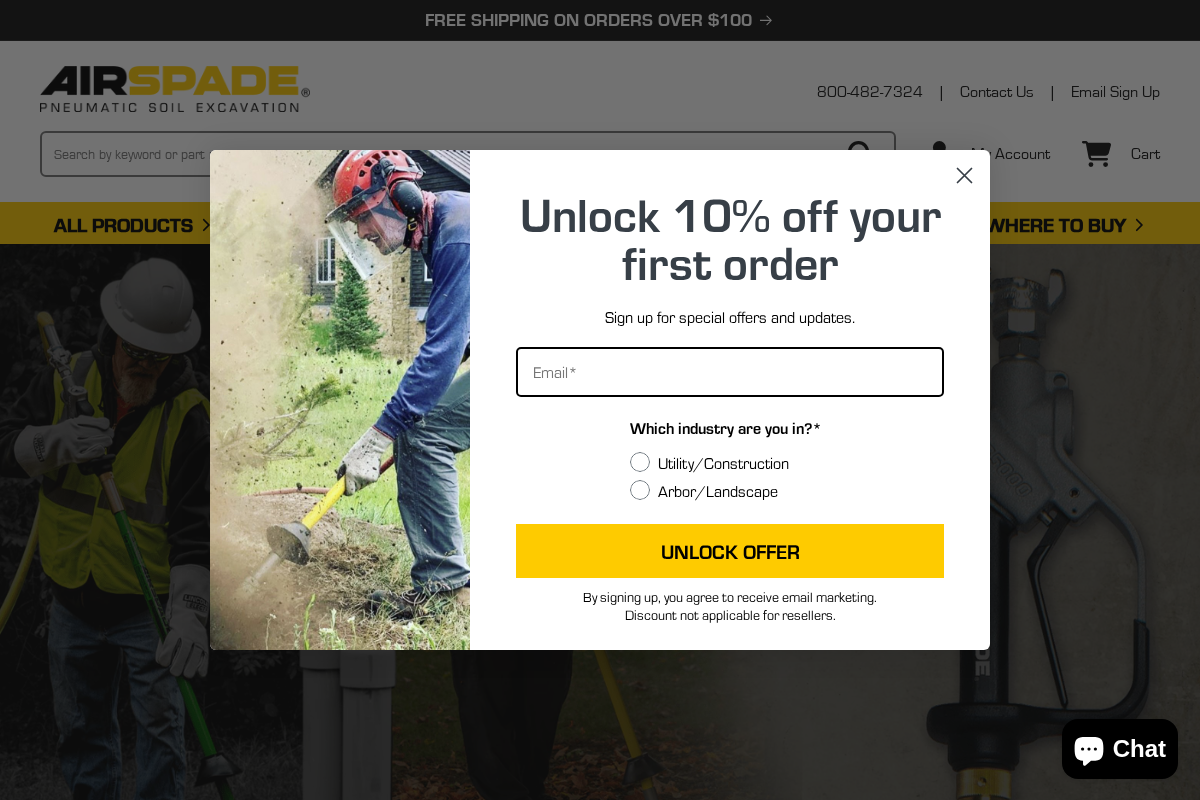 AirSpade Pneumatic Soil Excavation Tools homepage screenshot