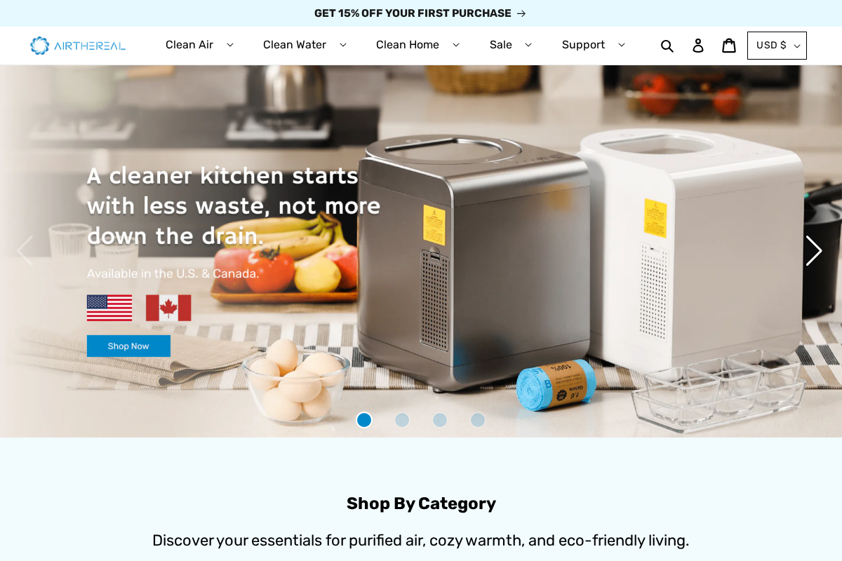 Airthereal homepage screenshot