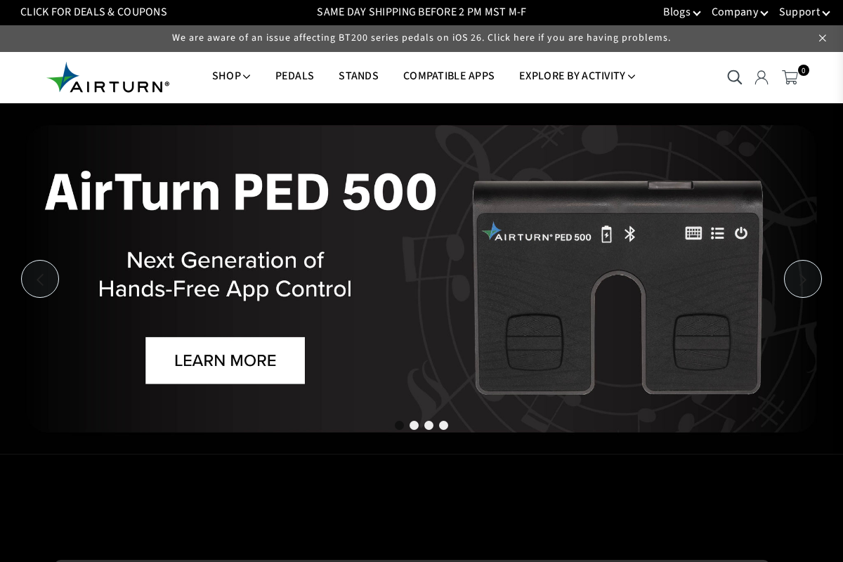 AirTurn homepage screenshot